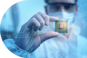 Engineer holding up a component